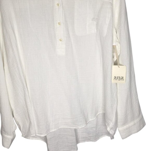ana Shirt Womens 2XL White Gauze Long Sleeve Relaxed Fit Henley - Picture 13 of 14